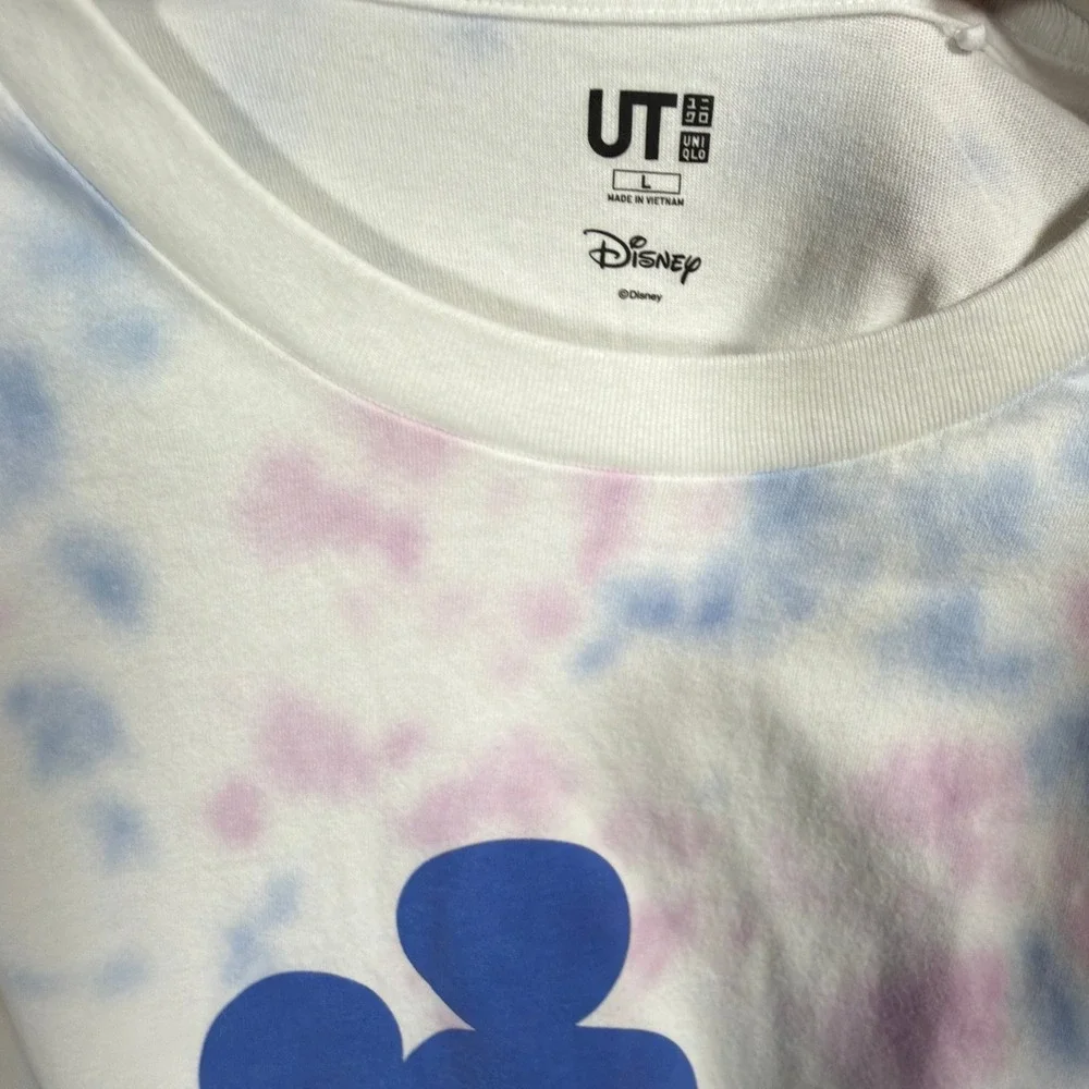 Uniqlo Mickey Mouse T-Shirt Large Womens Tie Dye Graphic Disney Pink Blue - Picture 3 of 3
